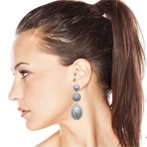 Vintage Bohemian Tripple Western Geometric Patchwork Alloy Earrings